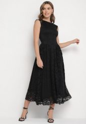 Czarna Koronkowa Sukienka o Rozkloszowanym Kroju z Odkrytymi Plecami Nelamia. Czarne sukienki Born2be, na co dzień, m, bez wzorów, z jeansu, eleganckie, bez kołnierzyka, bez ramiączek, maxi, rozkloszowane. Za 119.99 zł.
