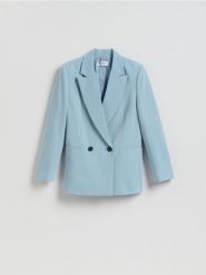 Dwurzędowa marynarka - jasnoniebieski. Niebieskie marynarki i żakiety Reserved, l, bez wzorów, z tkaniny. Za 229.99 zł.