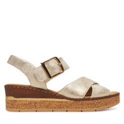 Sandały Rieker. Brązowe sandały Rieker, bez wzorów, bez obcasa, na koturnie, bez zapięcia. Za 329.99 zł.