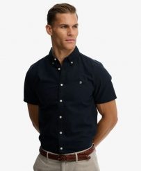 Superdry Koszula Preppy Oxford krótki rękaw z bawełny organicznej. Niebieskie koszule Superdry, xl, bez wzorów, z bawełny, klasyczne, bez kołnierzyka, bez ramiączek. Za 301.95 zł.
