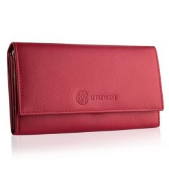 Portfel damski BETLEWSKI BPD-SS-13 CZERWONY. Czerwone portfele Betlewski, bez wzorów, ze skóry. Za 139.99 zł.