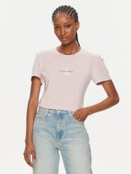 Calvin Klein Jeans T-Shirt Monologo Slim Tee J20J222564 Różowy Slim Fit. Czerwone t-shirty Calvin Klein Jeans, xs, bez wzorów, z bawełny, bez kołnierzyka, bez ramiączek. Za 99.99 zł.