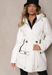 Biała Kurtka w Stylu Parki na Napy ze Ściągaczami w Pasie Ardodia. Białe kurtki Renee, l, bez wzorów, z jeansu, z kapturem. Za 279.99 zł.