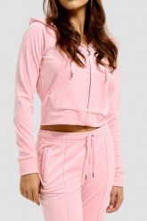 JUICY COUTURE Różowa damska bluza Madison Hoodie, Rozmiar L. Czerwone bluzy sportowe Juicy Couture, l, bez wzorów, z elastanu, z kapturem. W wyprzedaży za 269.99 zł.