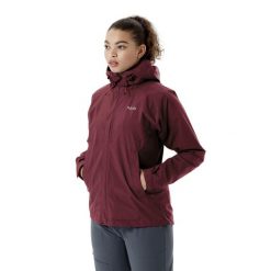 Kurtka przeciwdeszczowa damska Rab Downpour Eco Jacket z kapturem. Czerwone kurtki sportowe RAB, bez wzorów, z kapturem, trekkingowe. Za 533.48 zł.
