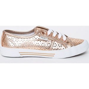 Pepe Jeans - Tenisówki. Pomarańczowe trampki Pepe Jeans, bez wzorów, z jeansu, bez zapięcia. W wyprzedaży za 129.90 zł.