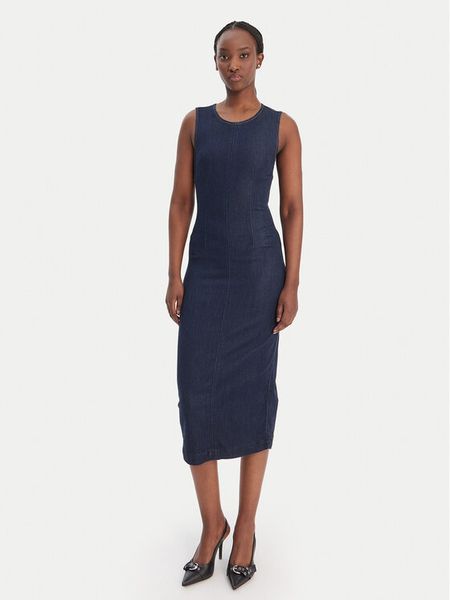 Guess Sukienka codzienna W6RK72 D6980 Granatowy Regular Fit. Niebieskie sukienki Guess, na co dzień, l, z aplikacjami, z wiskozy, bez kołnierzyka, bez ramiączek, proste. Za 659.99 zł.