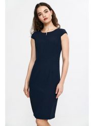 Nife Sukienka w kolorze granatowym rozmiar: 40. Niebieskie sukienki Nife, na imprezę, bez wzorów, z tkaniny, bez kołnierzyka, bez ramiączek, midi. Za 130.81 zł.