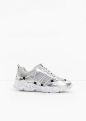 Sneakersy chunky. Szare obuwie sportowe bonprix, bez zapięcia. Za 99.99 zł.