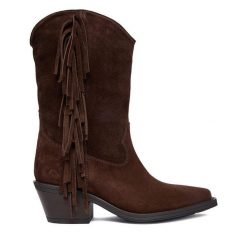 Kowbojki Badura. Brązowe botki Badura, bez wzorów, bez obcasa, na słupku, bez zapięcia. Za 429.99 zł.