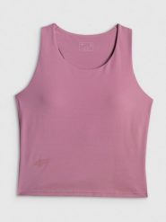 4F Crop-top treningowy szybkoschnący damski - różowy L. Brązowe koszulki sportowe 4f, bez wzorów, z elastanu, bez ramiączek. Za 99.99 zł.