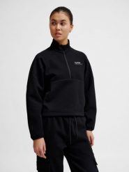 Damska bluza z zamkiem błyskawicznym Hummel Tech Fleece Boxy. Czarne bluzy Hummel, na wiosnę, m, bez wzorów, z bawełny, bez kaptura. Za 352.50 zł.