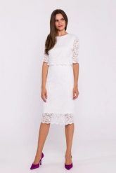 Elegancka ołówkowa dwuczęściowa sukienka koronkowa ecru. Sukienki Stylove, na imprezę, l, bez wzorów, z koronki, eleganckie, bez kołnierzyka, bez ramiączek, ołówkowe. Za 449.00 zł.