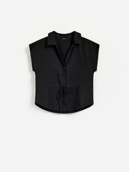 Koszula z modalem - czarny. Czarne koszule Reserved, l, bez wzorów, z tkaniny, bez kołnierzyka, bez ramiączek. Za 109.99 zł.