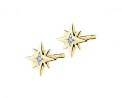 Kolczyki z żółtego złota z diamentami - gwiazdy - 0,006 ct - próba 375. Żółte kolczyki Apart, z diamentem, złote. Za 459.00 zł.