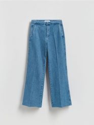 Jeansy flare z kantem - niebieski. Niebieskie jeansy Reserved, bez wzorów. Za 129.99 zł.