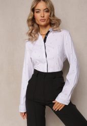 Granatowa Casualowa Koszula w Delikatne Paski Zapinana na Guziki Firvela. Niebieskie koszule Renee, s, bez wzorów, z bawełny, bez kołnierzyka, bez ramiączek. Za 39.99 zł.