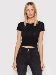 Guess Bluzka W2YR42 Z2U00 Czarny Slim Fit. Czarne bluzki Guess, l, z aplikacjami, z syntetyku, bez kołnierzyka, bez ramiączek. Za 409.99 zł.