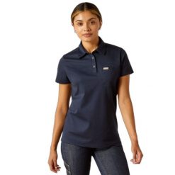 Damska koszulka polo Ariat Rebar Foreman. Niebieskie bluzki Ariat, bez wzorów, biznesowe, bez kołnierzyka, bez ramiączek. Za 227.00 zł.