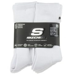 Skarpetki sportowe dla dorosłych 6pk Core Crew LG Socks. Białe skarpety Skechers, bez wzorów, z bawełny. Za 59.99 zł.