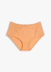 Figi modelujące z delikatną koronką. Brązowe figi bonprix, bez wzorów, z koronki. Za 54.99 zł.