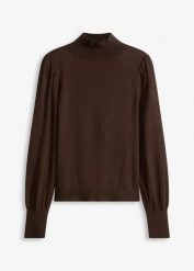 Cienki sweter. Brązowe swetry bonprix, bez wzorów, bez ramiączek. Za 99.99 zł.