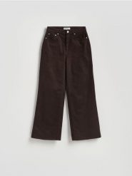 Jeansy wide leg - ciemnobrązowy. Brązowe jeansy Reserved, bez wzorów. Za 199.99 zł.