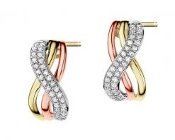 Kolczyki z żółtego, białego i różowego złota z diamentami - 0,22 ct - próba 585. Białe kolczyki Apart, z diamentem, złote. Za 4,090.00 zł.
