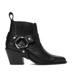 Botki Badura. Czarne botki Badura, bez wzorów, bez obcasa, na słupku, bez zapięcia. Za 429.99 zł.