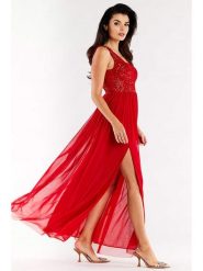 Awama Sukienka w kolorze czerwonym rozmiar: M. Czerwone sukienki Awama, m, bez wzorów, bez kołnierzyka, bez ramiączek, maxi. Za 279.99 zł.