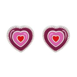 Kolczyki serca z fioletową i różową emalią, 9 mm, posrebrzane. Szare kolczyki Lilou, posrebrzane. Za 169.00 zł.