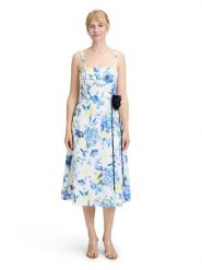 Vera Mont Sukienka w kolorze kremowo-błękitnym rozmiar: 40. Brązowe sukienki Vera Mont, z aplikacjami, bez kołnierzyka, bez ramiączek, midi, rozkloszowane. Za 304.99 zł.