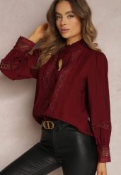 Bordowa Koszula ze Stójką i Koronką Phaeninca. Czerwone koszule Renee, l, bez wzorów, z koronki, eleganckie, bez kołnierzyka, bez ramiączek. Za 169.99 zł.