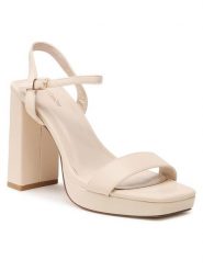 DeeZee Sandały F048-6 Beżowy. Brązowe sandały DeeZee, bez wzorów, ze skóry, bez obcasa, na słupku, bez zapięcia. Za 149.99 zł.