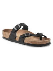 Birkenstock Japonki "Mayari" w kolorze czarnym rozmiar: 38. Czarne klapki Birkenstock, bez wzorów, z tkaniny, z otwartym noskiem, bez obcasa. Za 391.84 zł.