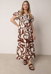 Brązowa Wiskozowa Sukienka z Bufiastymi Rękawami w Abstrakcyjny Wzór Tibee. Brązowe sukienki Born2be, na co dzień, uniwersalny, bez wzorów, z jeansu, eleganckie, bez kołnierzyka, bez ramiączek, maxi, proste. Za 89.99 zł.