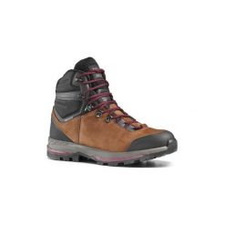 Buty trekkingowe wysokie TREK 100 skórzane damskie. Fioletowe trekkingi FORCLAZ, z gumy, trekkingowe. Za 399.99 zł.