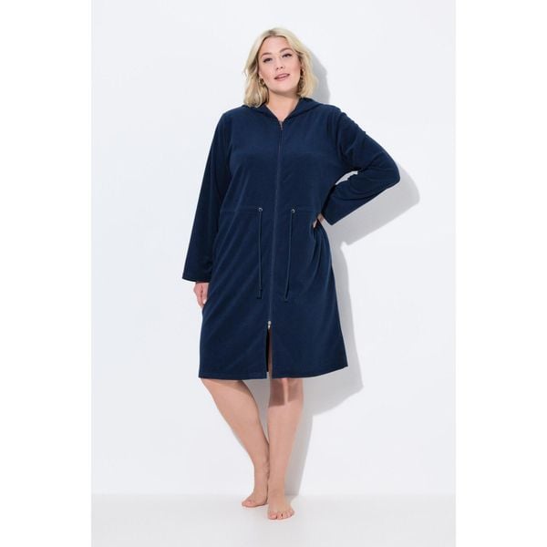 Damskie Szlafrok kaptur tunel 2-kierunkowy zamek błyskawiczny długi rękaw. Niebieskie szlafroki Ulla Popken, l, bez wzorów, z bawełny, plus size, bez ramiączek, bez kaptura. Za 279.99 zł.