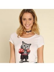 WOOOP Koszulka "Boxing Cat" w kolorze białym rozmiar: XL. Białe bluzki Wooop, xl, bez wzorów, z bawełny, bez kołnierzyka, bez ramiączek. Za 56.99 zł.