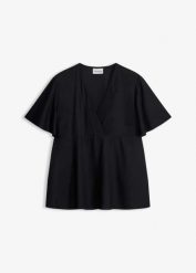 Bluzka z lejącej wiskozy. Czarne bluzki bonprix, bez wzorów, z wiskozy, eleganckie, bez kołnierzyka, bez ramiączek. Za 79.99 zł.