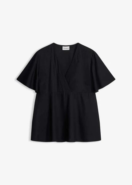 Bluzka z lejącej wiskozy. Czarne bluzki bonprix, bez wzorów, z wiskozy, eleganckie, bez kołnierzyka, bez ramiączek. Za 82.99 zł.