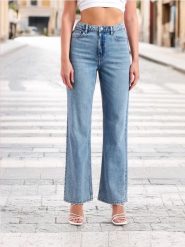 Jeansy wide leg high waist - niebieski. Niebieskie jeansy Sinsay, l, bez wzorów, z podwyższonym stanem. W wyprzedaży za 45.99 zł.