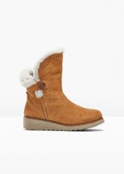 Kozaki marki Skechers. Brązowe kozaki bonprix, bez obcasa, bez zapięcia. Za 399.99 zł.