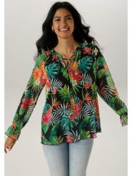 Aniston Bluzka w kolorze czarno-zielonym rozmiar: 40. Czarne bluzki Aniston, bez wzorów, bez kołnierzyka, bez ramiączek. Za 95.99 zł.