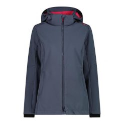 Kurtka turystyczna damska z kapturem i zamkiem CMP. Szare kurtki sportowe CMP, bez wzorów, z softshellu, z kapturem, trekkingowe. Za 413.00 zł.