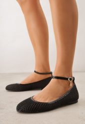 Czarne Siateczkowe Balerinki z Wkładką ze Skóry Naturalnej Ozdobione Aplikacją Adriarissa. Czarne baleriny Born2be, z aplikacjami, ze skóry, bez obcasa. Za 69.99 zł.