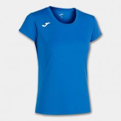 Koszulka do biegania damska Joma Record II z krótkim rękawem. Niebieskie bluzki Joma, s, bez wzorów, sportowe, bez kołnierzyka, bez ramiączek. Za 153.99 zł.