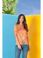 Bleu d'Azur Top "Valentina" w kolorze pomarańczowym rozmiar: 36. Pomarańczowe topy Bleu d'Azur, w ażurowe wzory, bez kołnierzyka, bez ramiączek. Za 90.45 zł.