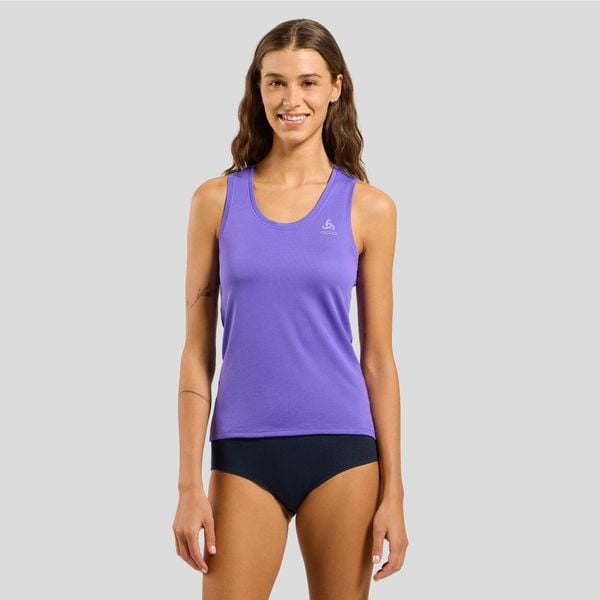 Koszulka damska Odlo ACTIVE F-DRY LIGHT BL TOP crew neck singlet. Fioletowe bluzki Odlo, bez wzorów, bez kołnierzyka, bez ramiączek. W wyprzedaży za 152.99 zł.