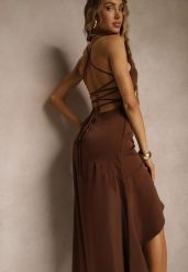 Brązowa Sukienka Vices o Rozkloszowanym Kroju z Odkrytymi Plecami i Gorsetowym Wiązaniem Natiere. Brązowe sukienki Renee, na imprezę, na lato, l, bez wzorów, eleganckie, bez kołnierzyka, bez ramiączek, maxi, gorsetowe. Za 129.99 zł.